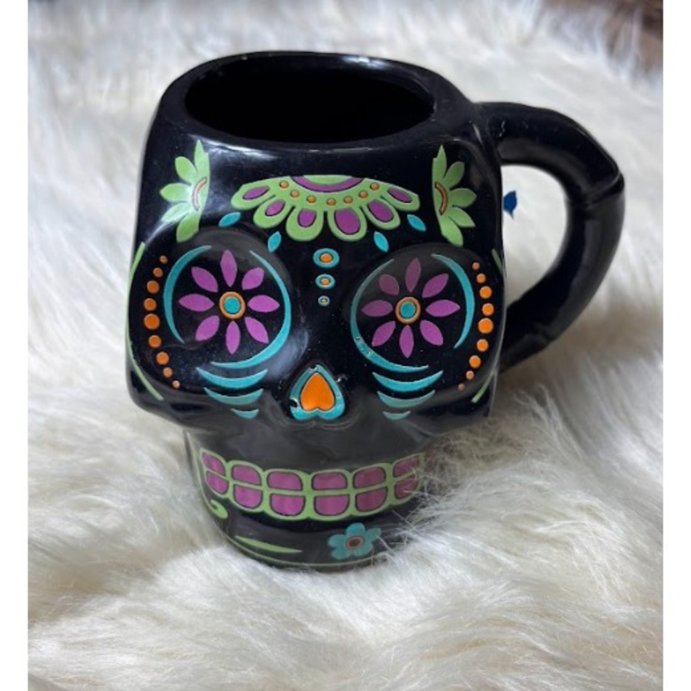 Sugar Skull Ceramic Mug Black Purple Green Day of the Dead Gothic Halloween